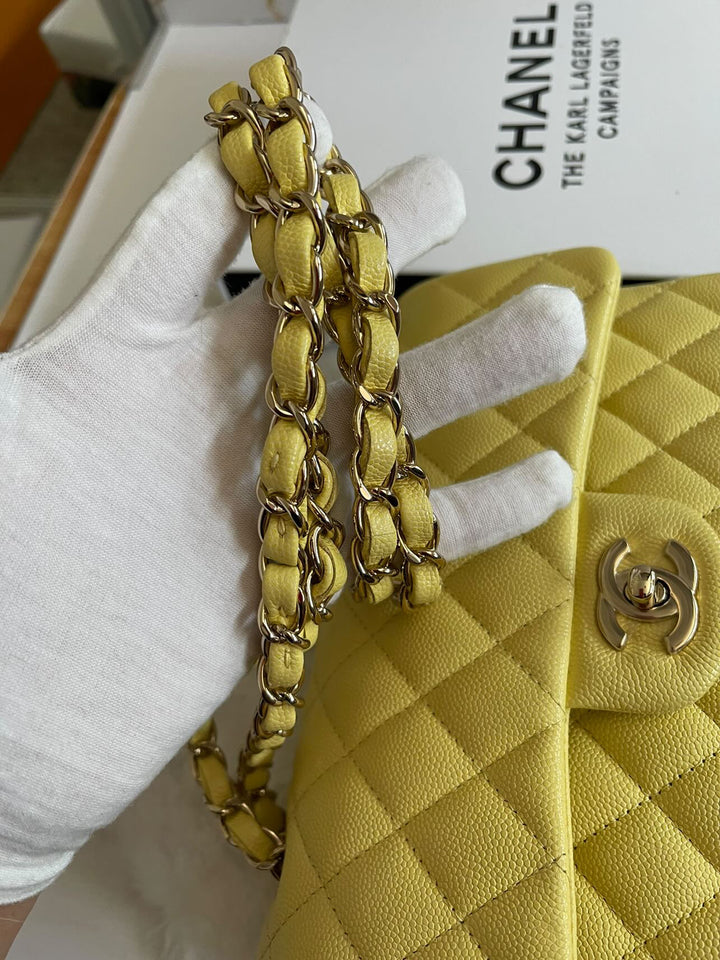 Chanel 20S 2020 Spring/Summer Collection Yellow Caviar LGHW Small Timeless Classic Double Flap Bag