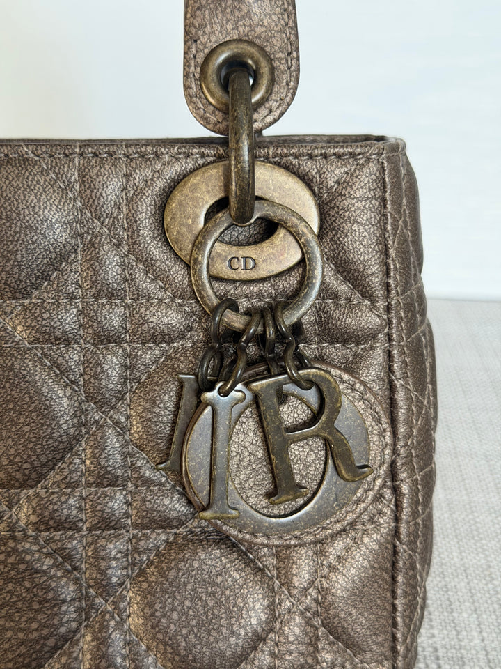 Dior Lady Dior Mini In Bronze Lambskin Bronze Hardware 2007