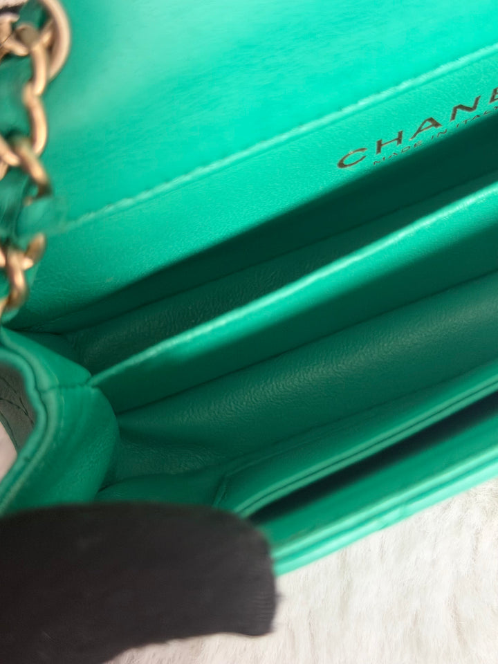 CHANEL series 21 Green Lambskin Brushed GHW Extra Mini Flap Bag 7.5 inches (discontinued line)