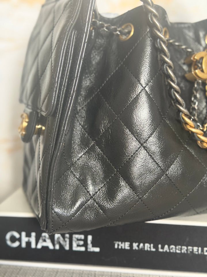 CHANEL Black Shiny Calf Skin Mixed Hardware 25 Hobo Bag size SMALL 2025/2026