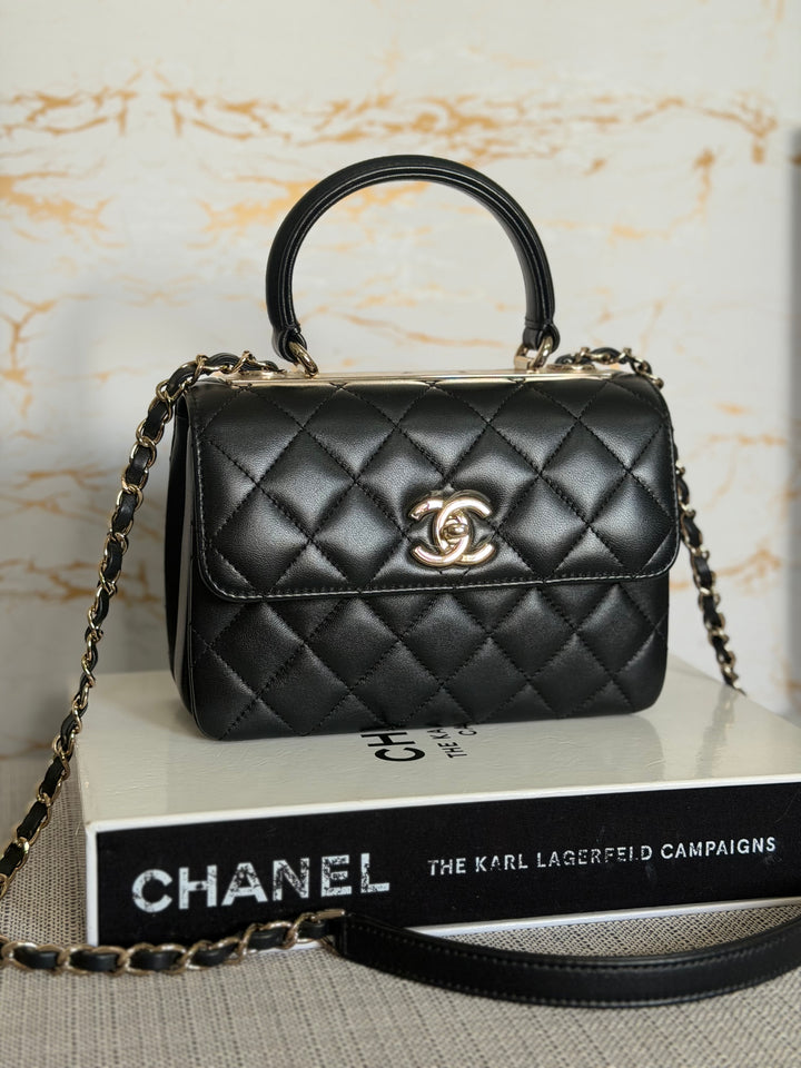CHANEL Black Lambskin LGHW Trendy CC Flap Bag size MINI 8 inches with detachable Strap 2023/2024