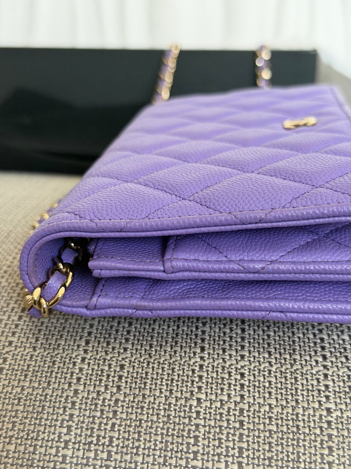 CHANEL series 28 20C Purple Caviar LGHW Classic Wallet on chain (WOC)
