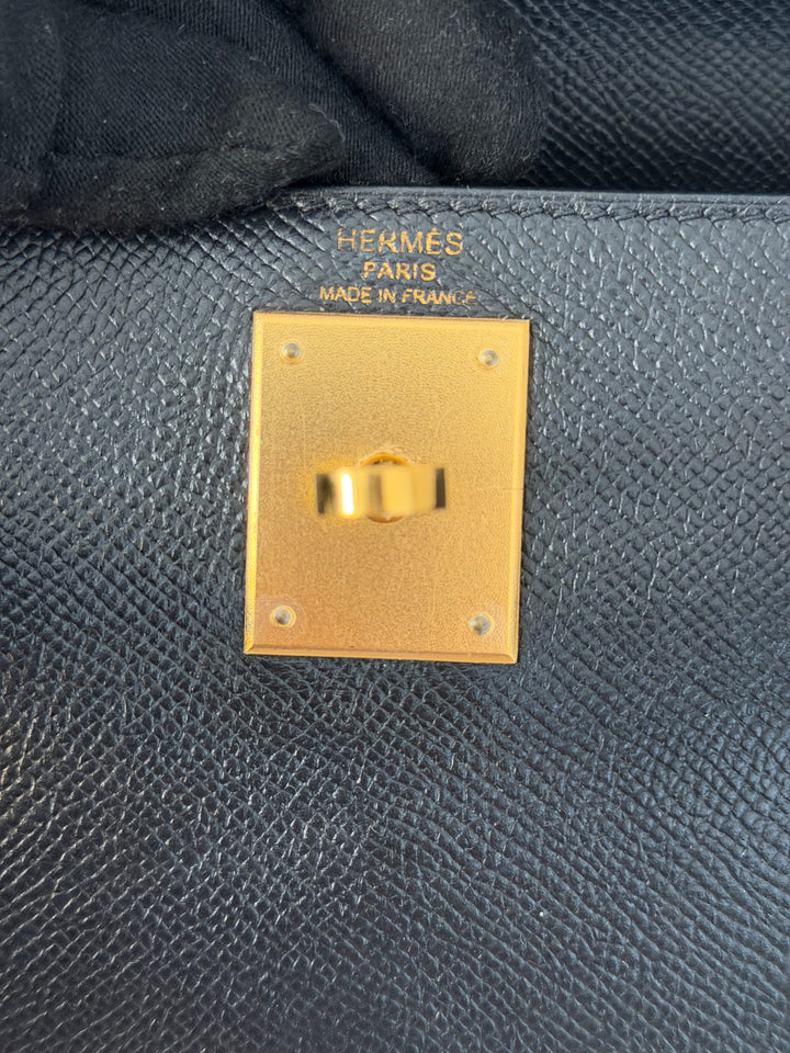 Hermes Noir/Black Epsom Leather GHW Kelly 28 stamp N 2010