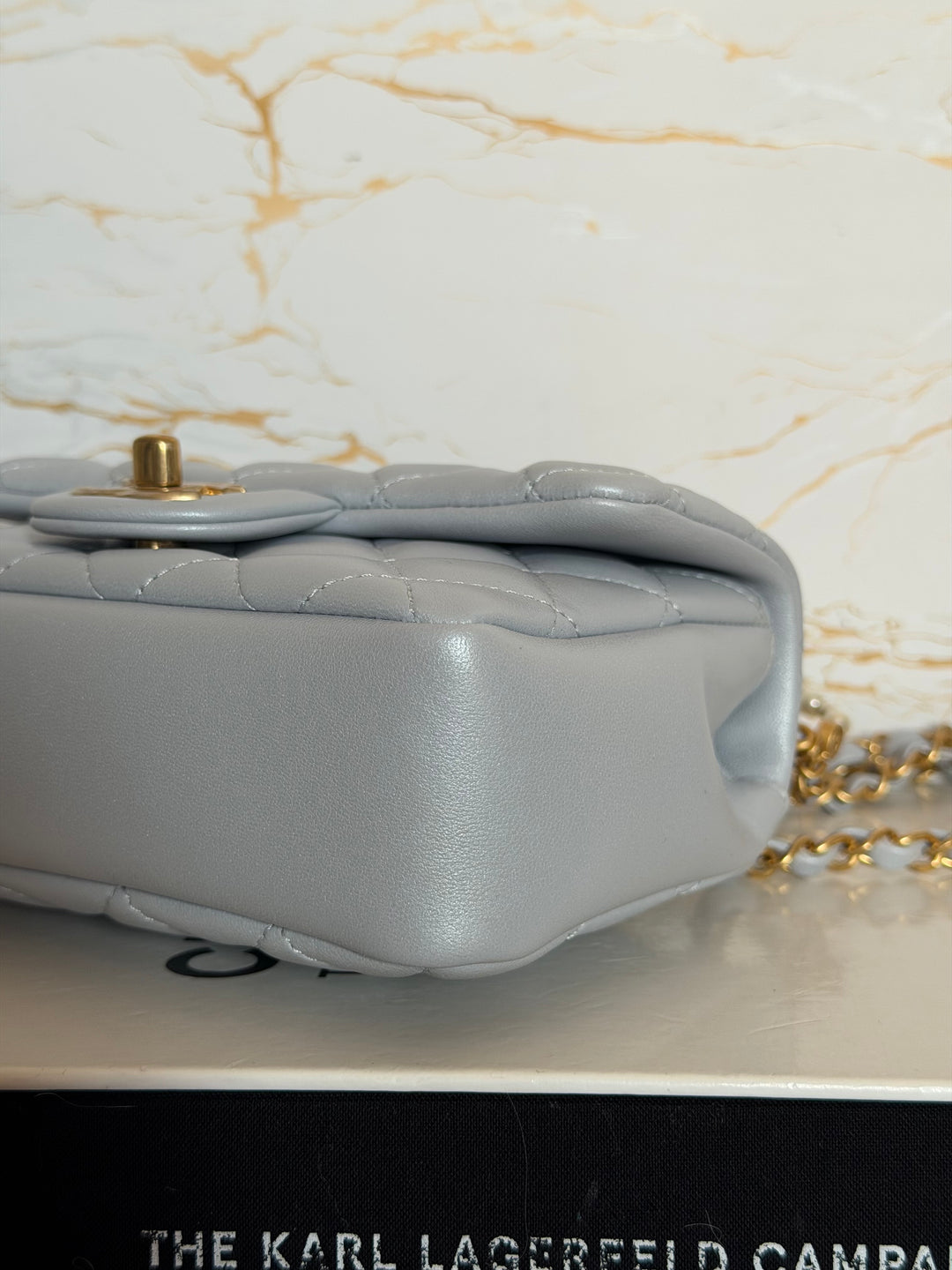 CHANEL Pearl Twist Pearly Light Blue Lambskin Mini Flap Bag 2023
