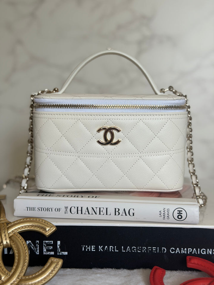 CHANEL 26C White Caviar LGHW Small Vanity with Top Handle 2026