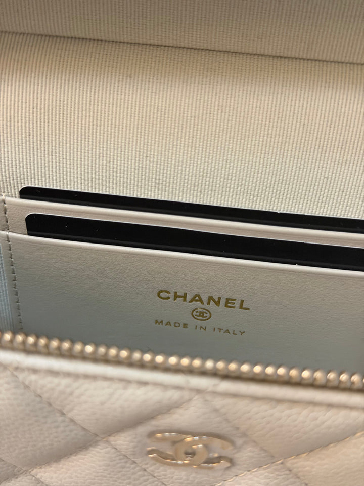 CHANEL 25B 2025 Light Grey Caviar LGHW Long Vanity Bag with Detachable Chain