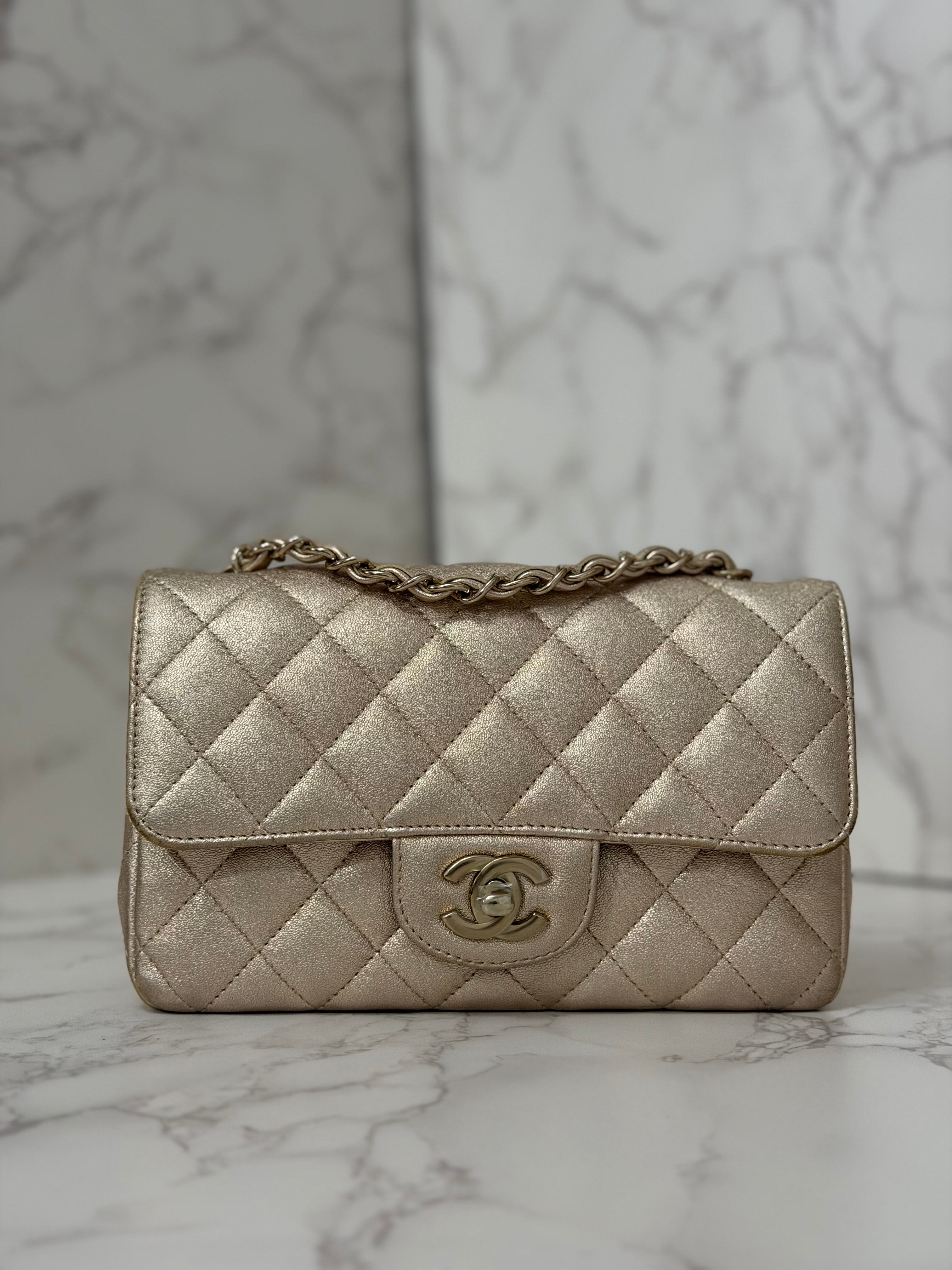 CHANEL 21P 2021 Iridescent Gold Lambskin LGHW Mini Rectangular