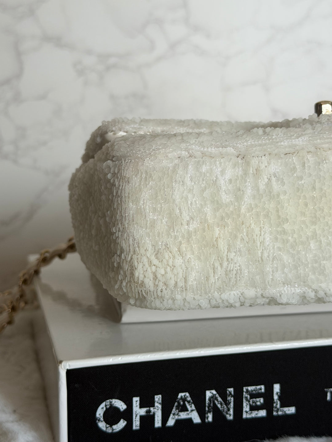 CHANEL series 28 19B White Sequin SMALL Flap Bag LGHW 2019