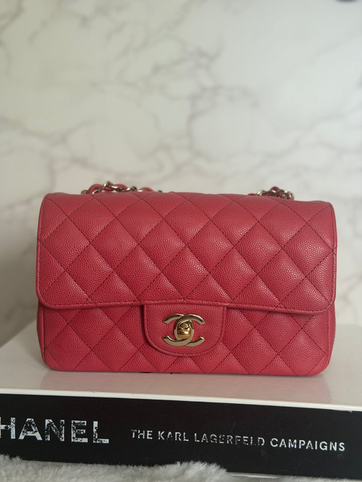 CHANEL 17C series 23 Pink Caviar LGHW Mini Rectangular Flap Bag with edge stitching 2016/2017