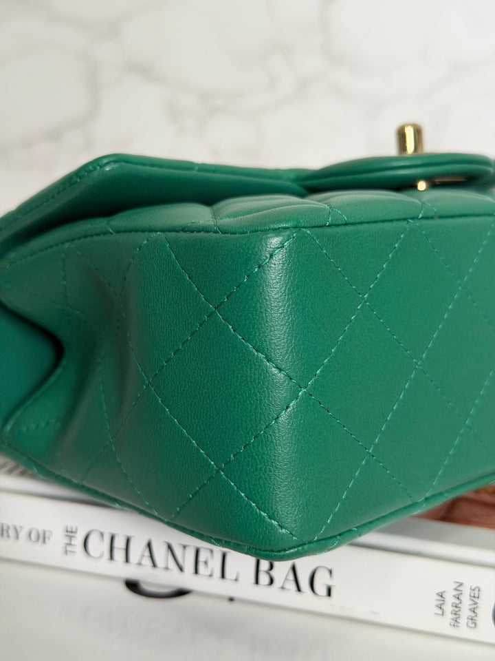CHANEL Green Lambskin LGHW Mini Rectangular Flap Bag with Top Handle 2022 22A collection