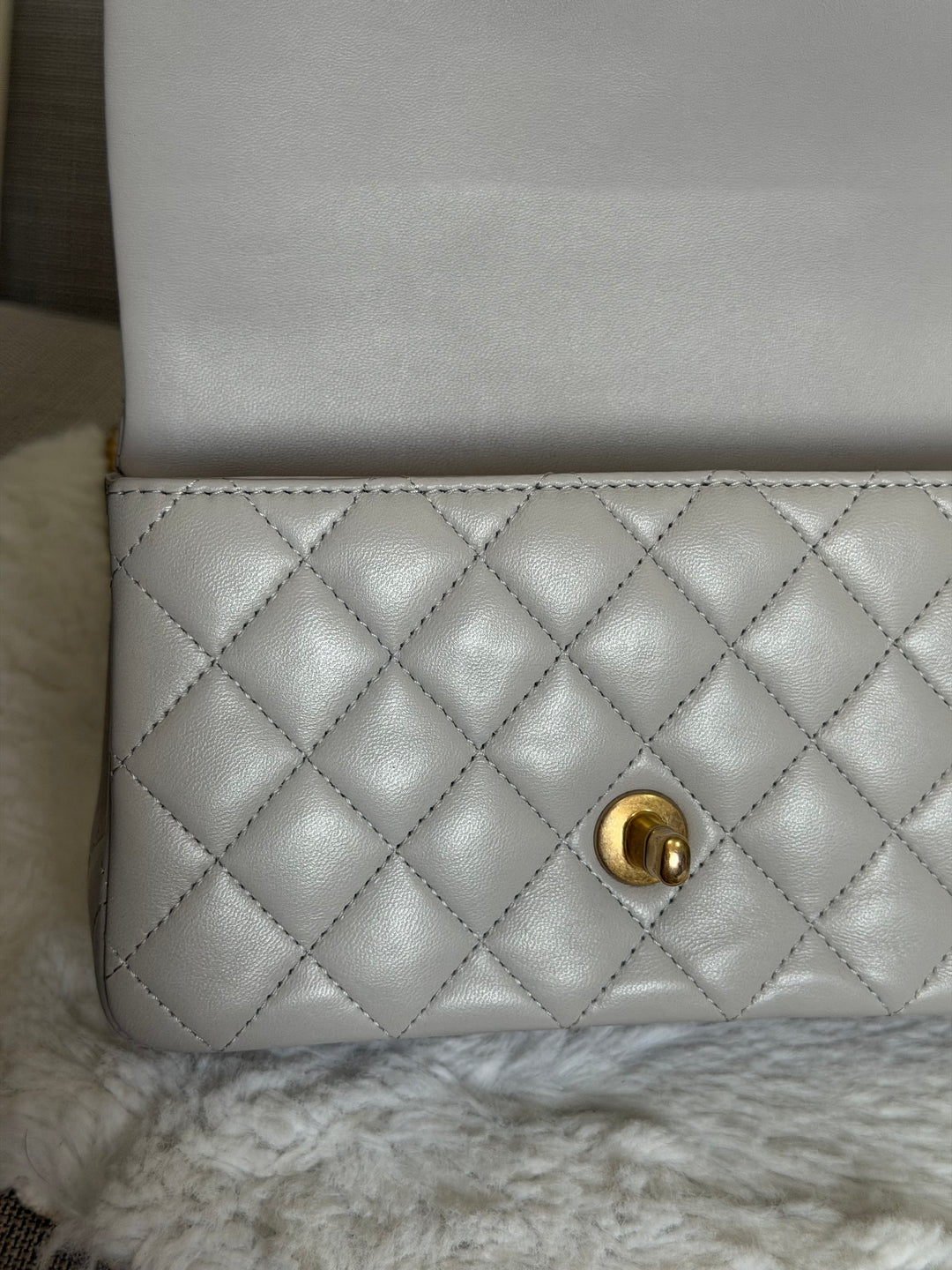 CHANEL 21A Grey Lambskin Aged GHW Top Handle Mini Rectangular Flap Bag 2021