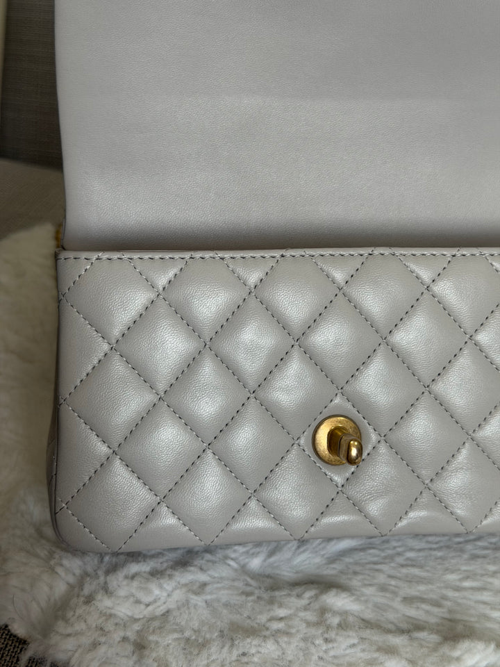 CHANEL 21A Grey Lambskin Aged GHW Top Handle Mini Rectangular Flap Bag 2021