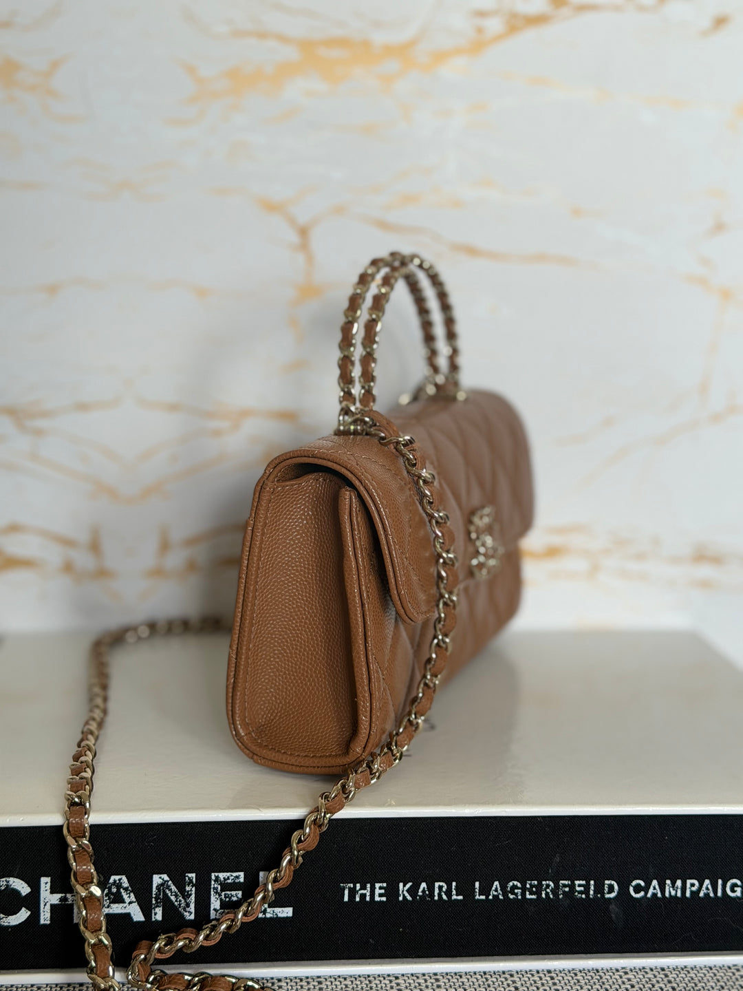 CHANEL 26P Brown Caviar LGHW Top Handle Vanity Clutch with Chain 2026