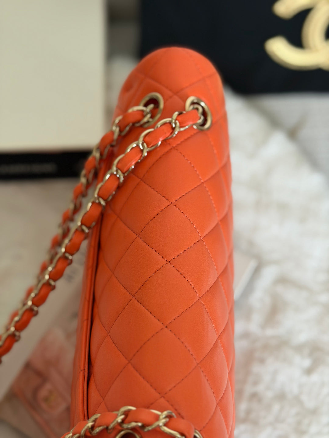 CHANEL 20S Orange Lambskin LGHW Medium ML Timeless Classic Double Flap Bag
