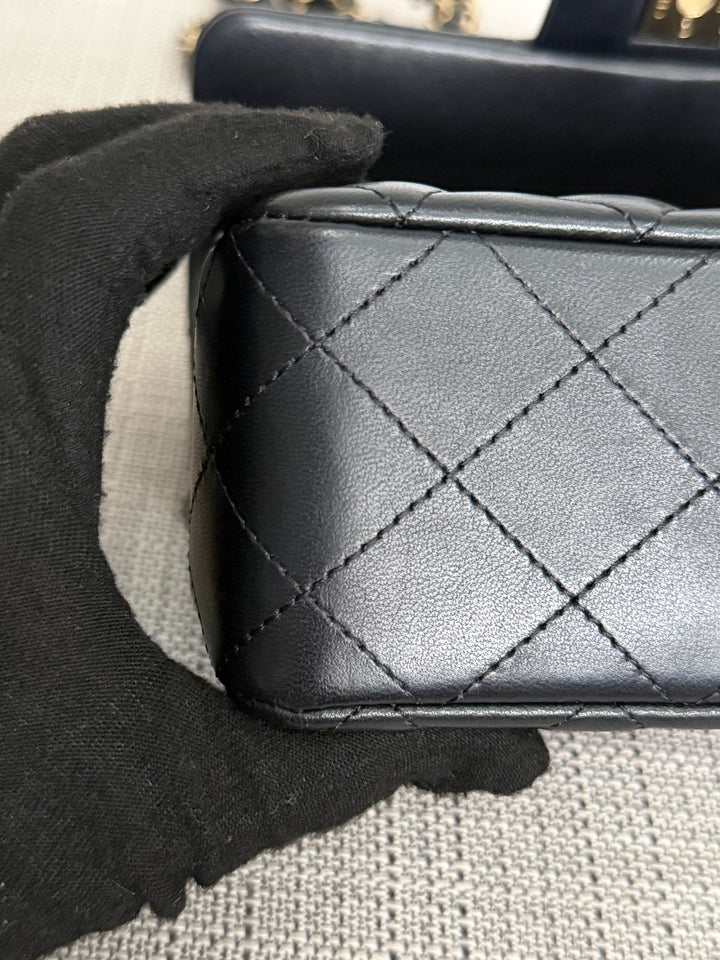 CHANEL Black Lambskin LGHW Mini Rectangular Flap Bag 2025