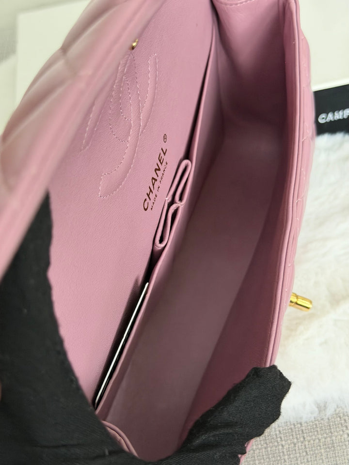 CHANEL series 21 Mauve Pink Purple Lambskin LGHW Medium ML Timeless Classic Double Flap Bag 2015