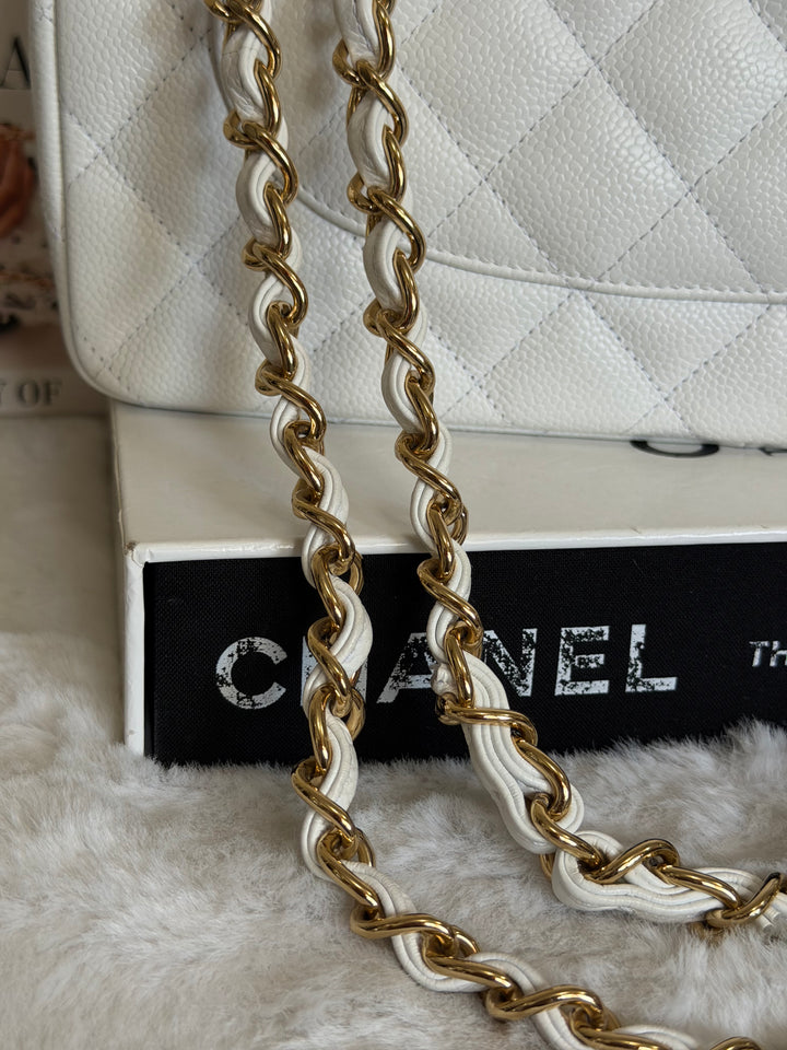 CHANEL White Caviar GHW Jumbo Double Flap Classic Bag 2010