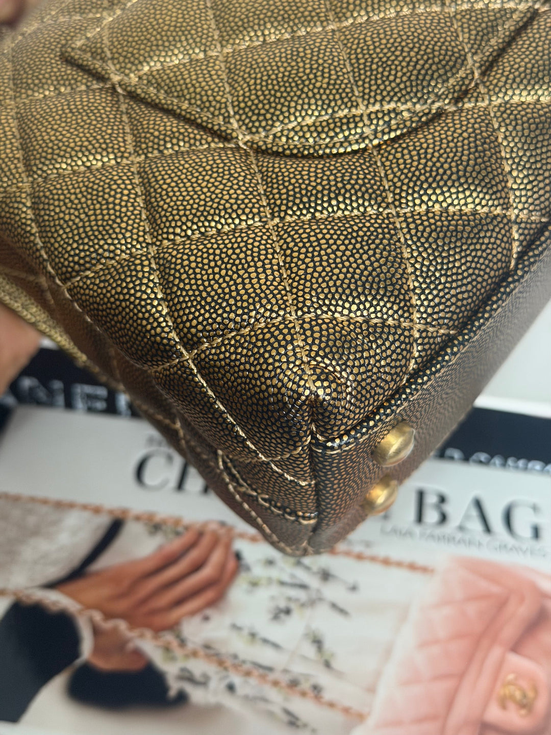 CHANEL series 28 19A Metallic Bronze Gold Caviar Aged GHW Coco Handle Flap Bag size SMALL with detachable shoulder strap 2019