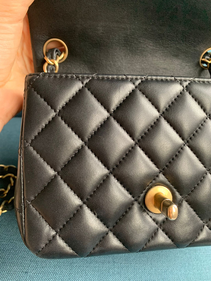 Chanel series 27 Black Lambskin LGHW Square Mini Flap Bag