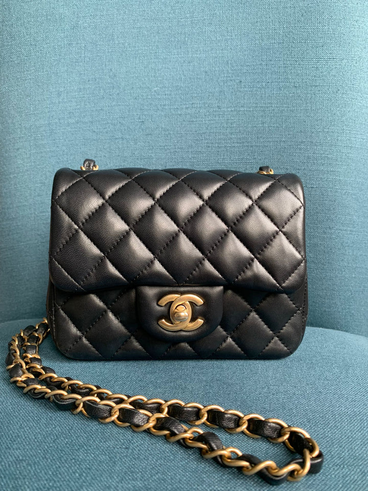 Chanel series 27 Black Lambskin LGHW Square Mini Flap Bag