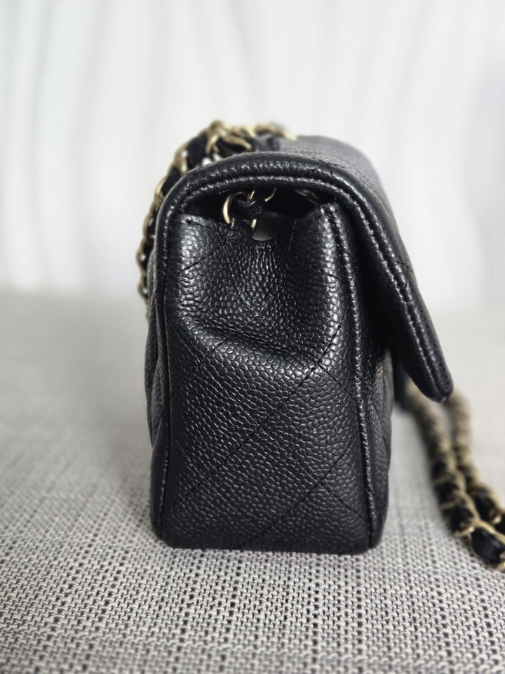 CHANEL series 20 Black Caviar Brushed GHW Mini rectangular Flap Bag