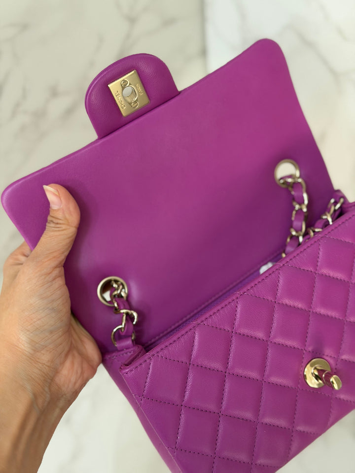 CHANEL 21C Collection 2020/2021 Purple Lambskin Champagne GHW Mini rectangular flap bag