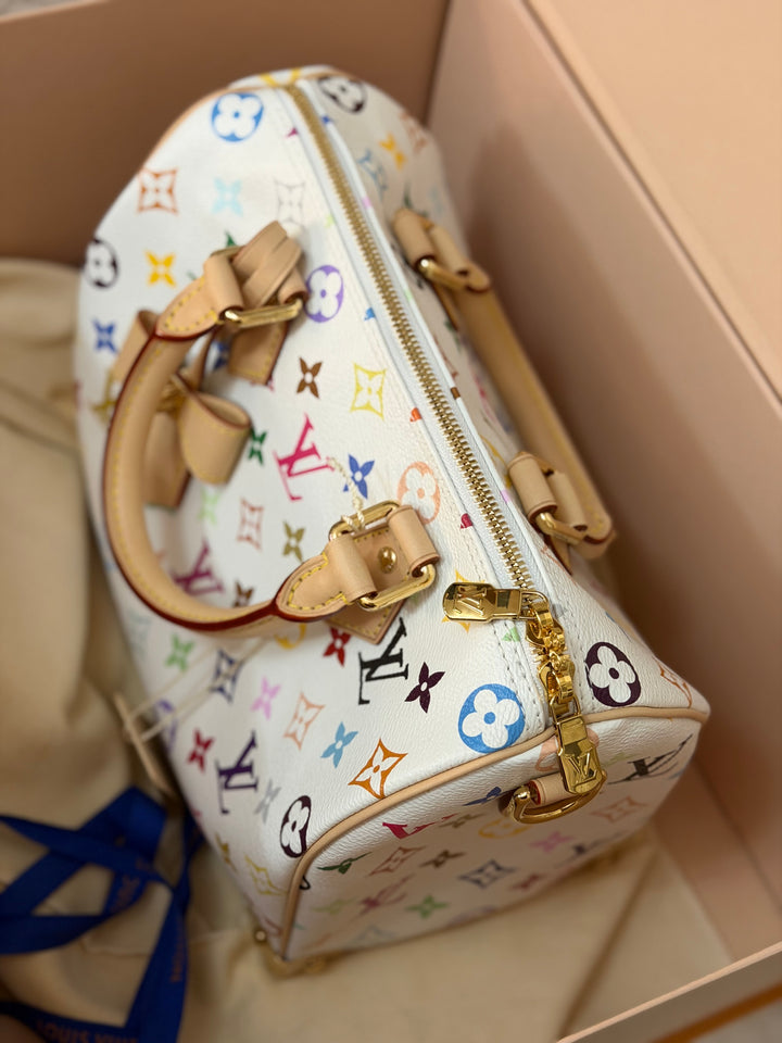 LOUIS VUITTON LV TM x LV Takashi Murakami Blanc White Multicolored Monogram canvas Speedy Bandouliere 25