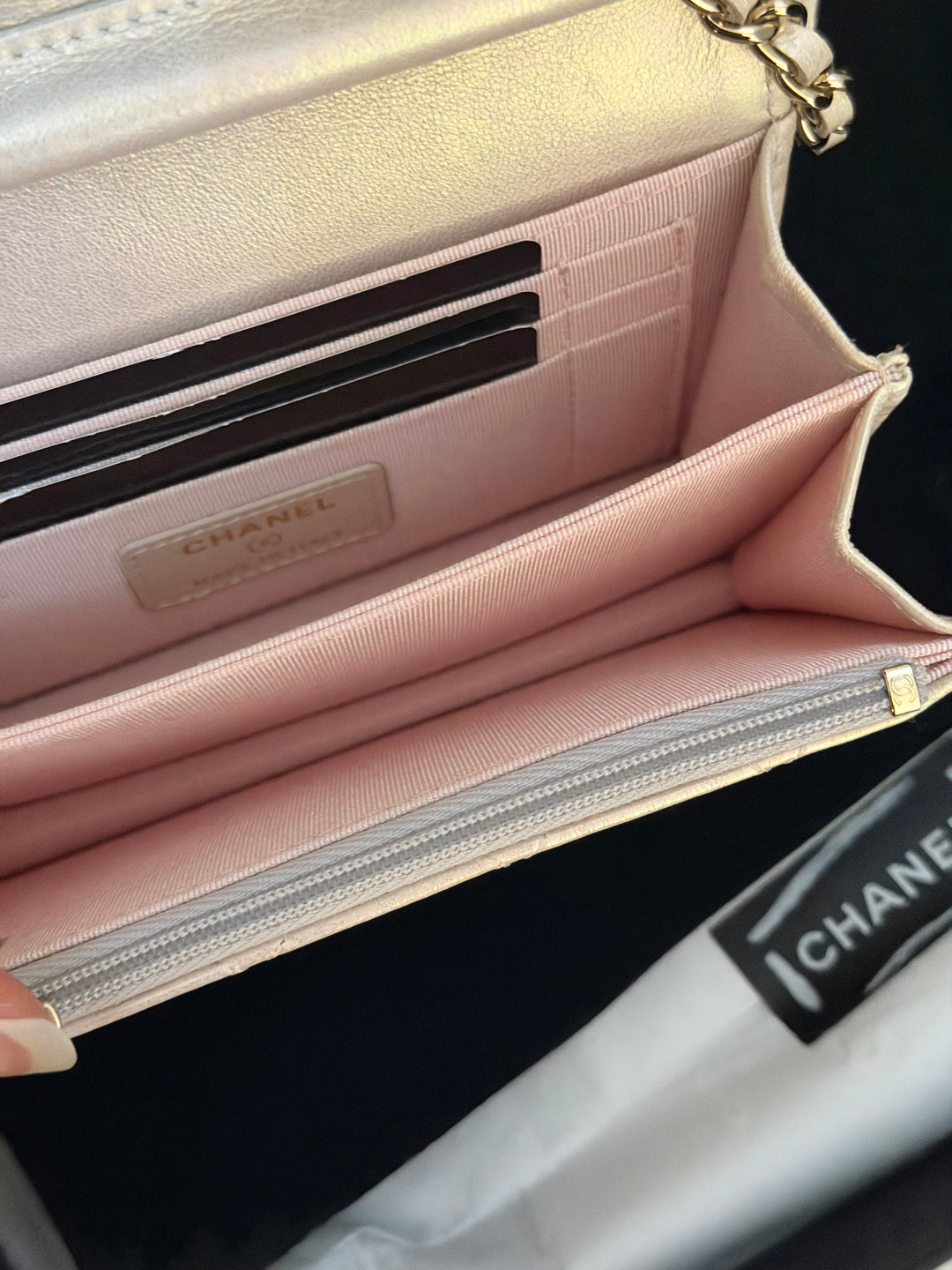 CHANEL series 31 20B Ivory Calf Skin LGHW Mini Wallet on Chain (WOC) 6 inches