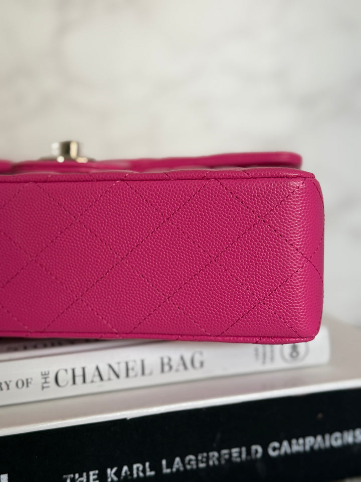 CHANEL 22P/K Hot Barbie Pink Caviar LGHW Small Timeless Classic Double Flap Bag 2022
