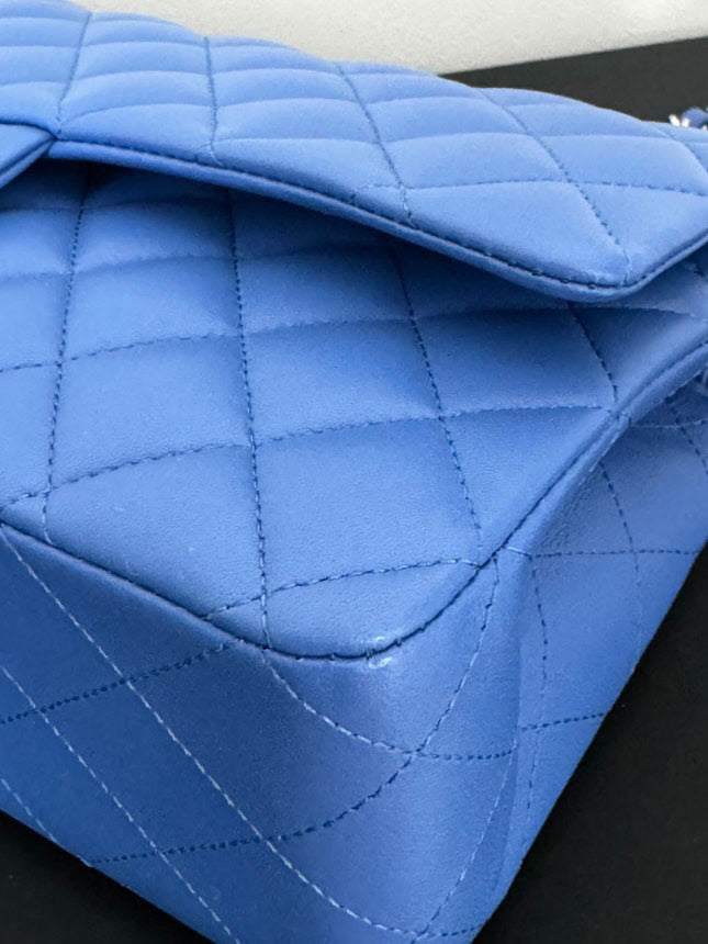 Chanel Blue Lambskin SHW ML Medium Timeless Classic Double Flap Bag
