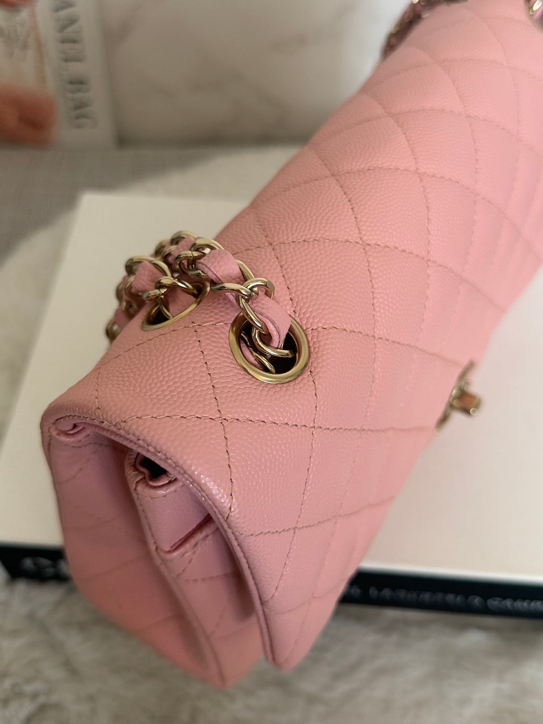 CHANEL 22C Sakura pink Caviar LGHW Medium ML Timeless Classic double flap bag 2022