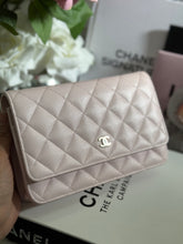 Load image into Gallery viewer, Chanel 22P 2022 Pre Spring/Summer Collection Light Sakura Pink Caviar LGHW Timeless Classic Wallet on chain (WOC)
