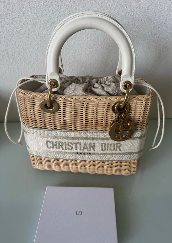 Dior Lady Dior Natural Rattan Beige Wicker Bag size Small