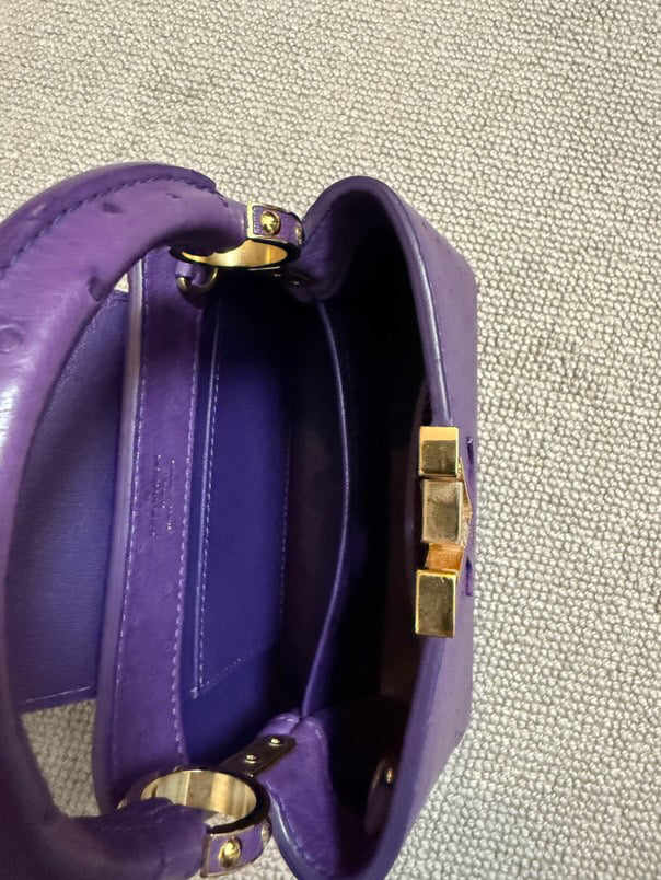 LOUIS VUITTON LV Mini Capucines LGHW Amethyst Ostrich Leather with detachable strap