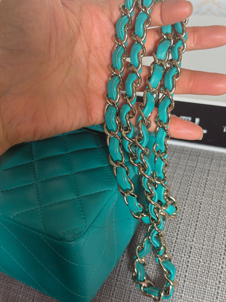 CHANEL series 23 Turquoise Lambskin LGHW Mini Rectangular Flap Bag 2016