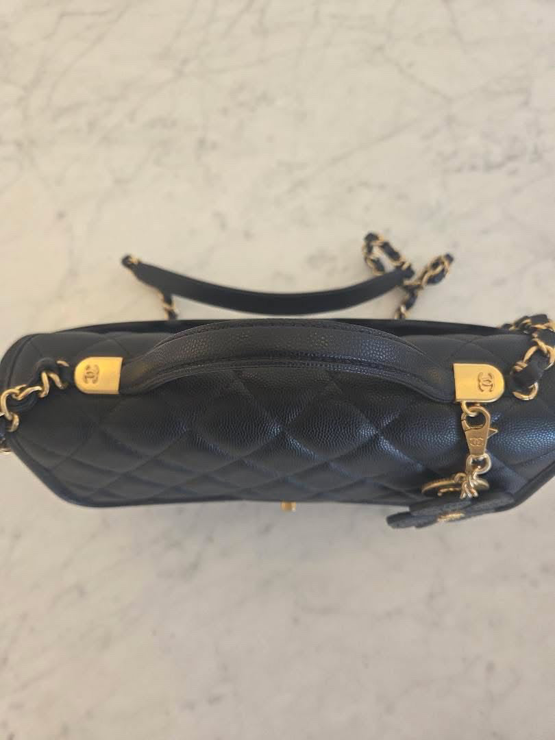 CHANEL 25B 2025 Top Handle Black Caviar Aged GHW with Charm
