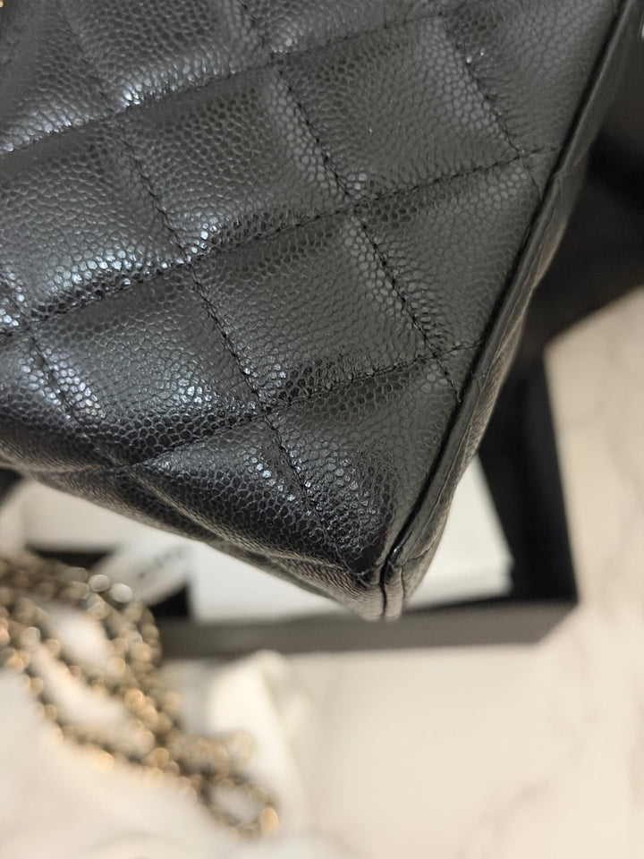 CHANEL Black Caviar LGHW Long Vanity with top handle and detachable chain