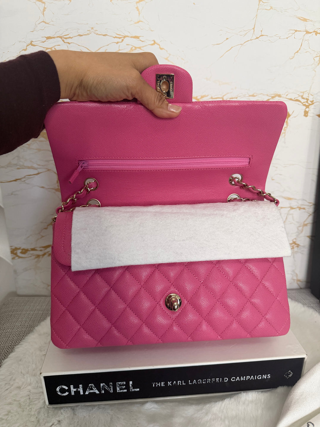 CHANEL series 27 19C Barbie Pink Caviar LGHW 11.12 Medium M/L Timeless Classic Double Flap Bag