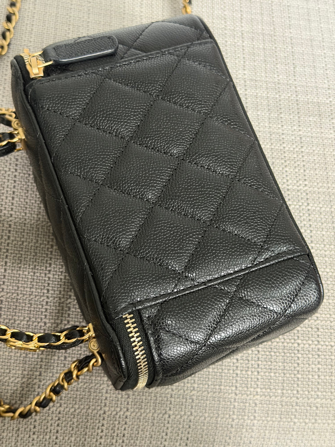 CHANEL Black Caviar Metal Top Handle Small Vanity with Chain 2025 Aged GHW