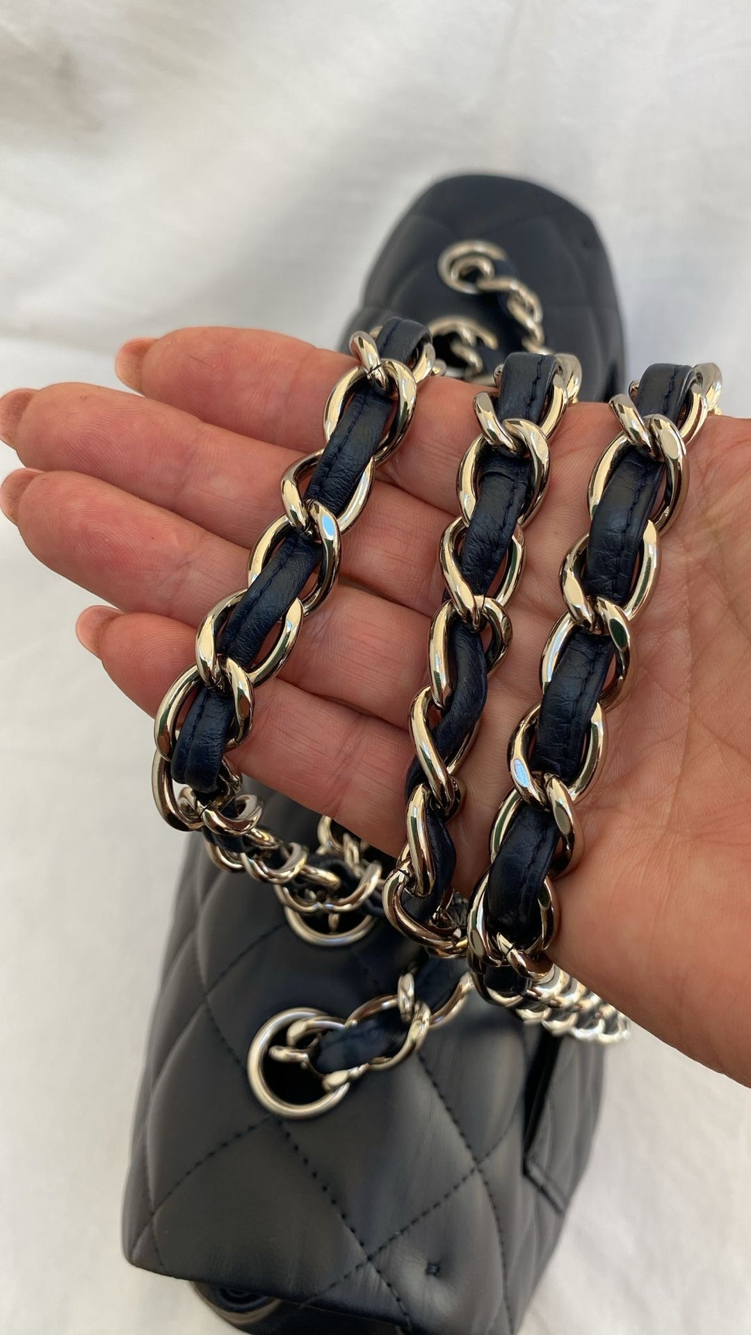 CHANEL Series 13 Navy Lambskin SHW Single Flap Jumbo Classic Bag