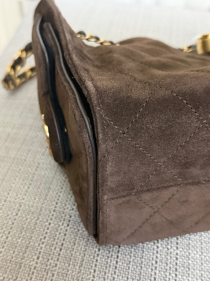 CHANEL 26C collection 2025/2026 Brown Suede Leather Mini 25 Hobo Bag with aged GHW