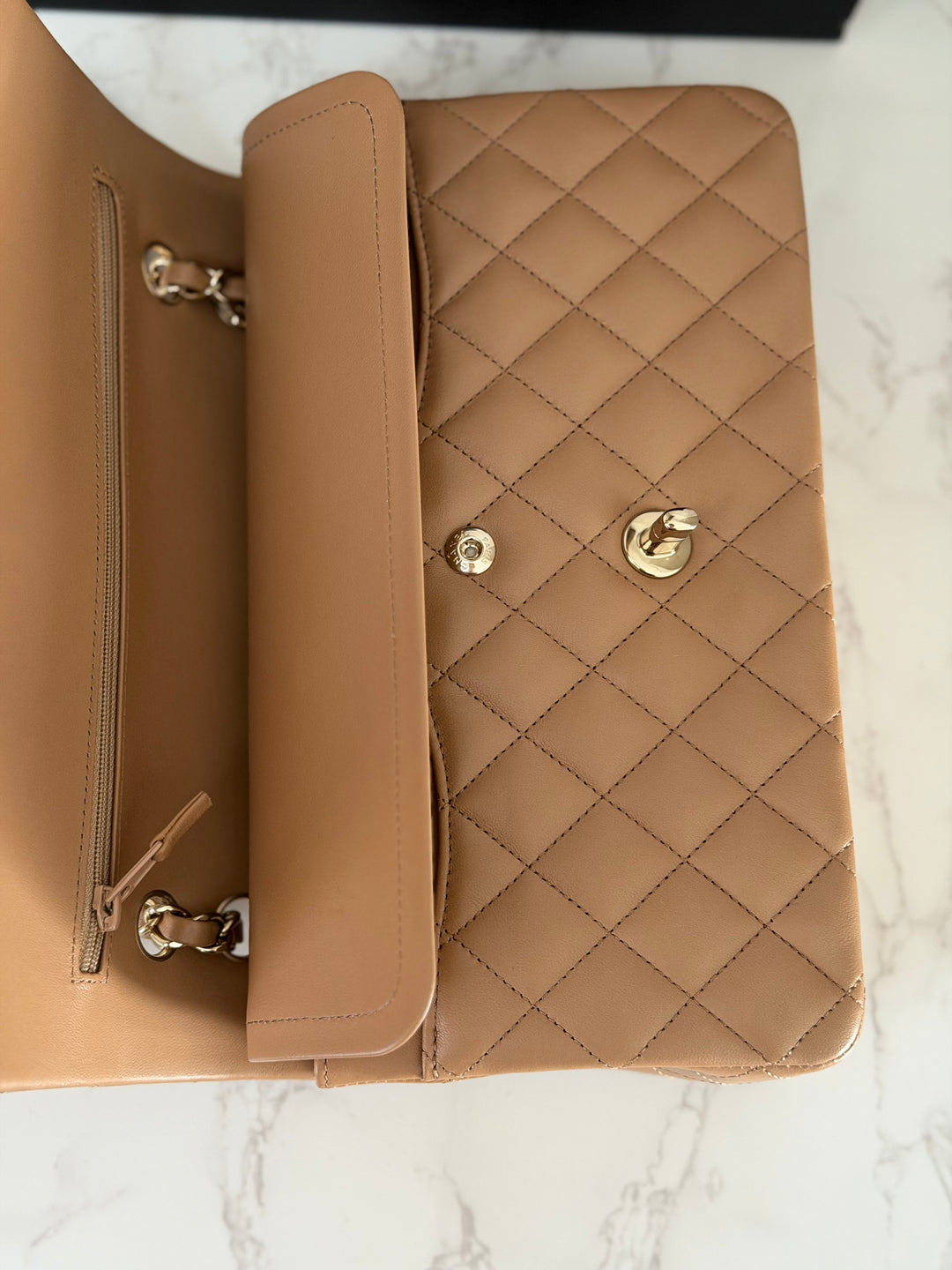 CHANEL 22K 2022 Dark Beige Lambskin LGHW Medium ML Timeless Classic Double Flap Bag