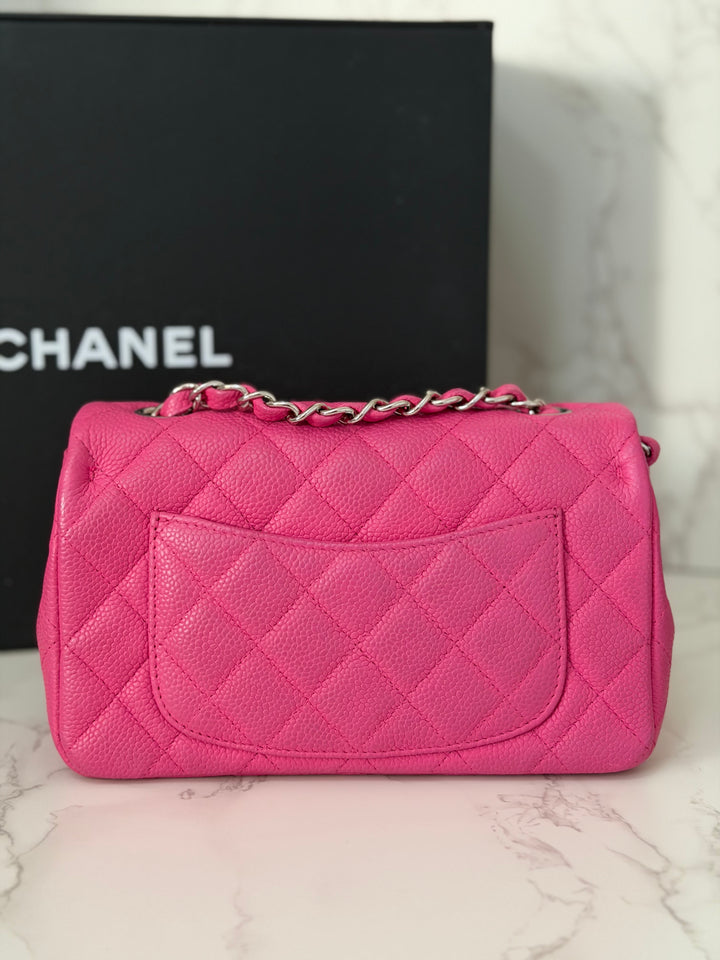 CHANEL series 17 2012/2013 Suede Hot Pink Caviar SHW Mini Rectangular Flap Bag