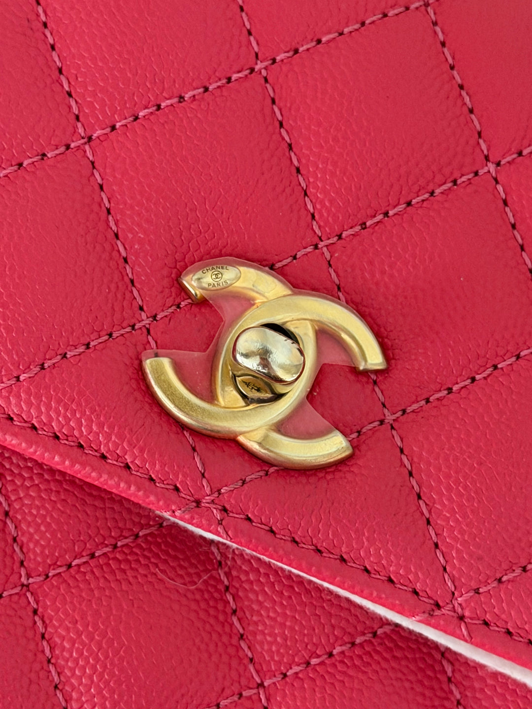 Chanel 23P Collection 2023 Dark Pink Caviar Aged GHW Coco Handle with Detachable Strap and enchained handle size Small