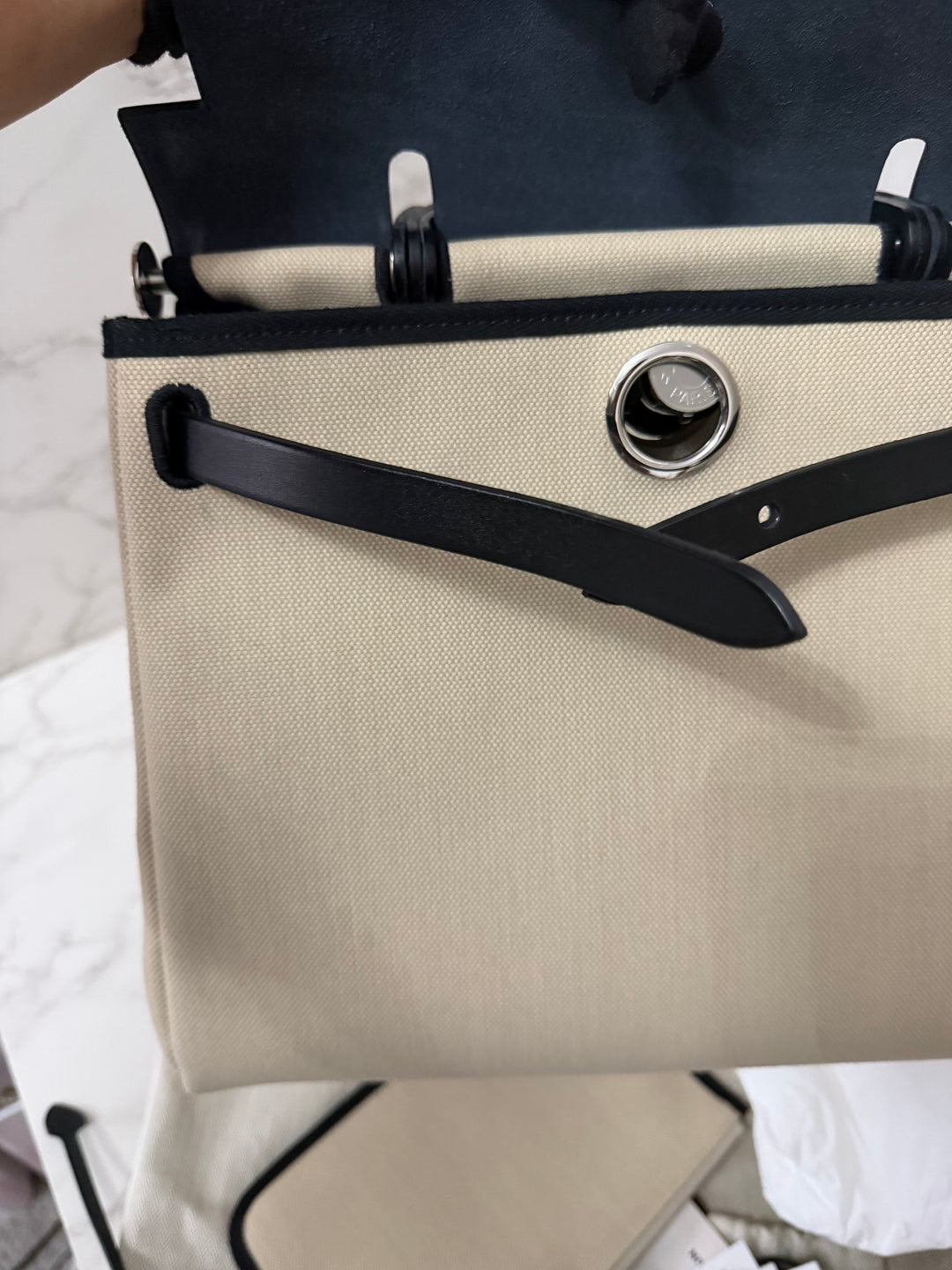 Hermes Herbag Zip 31 Bag in Noir/Beton Palladium Hardware