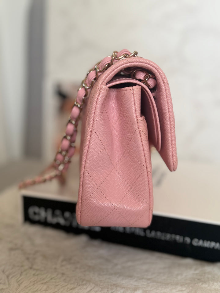 CHANEL 22C Sakura pink Caviar LGHW Medium ML Timeless Classic double flap bag 2022