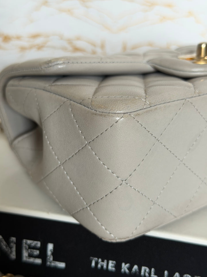 CHANEL Grey Lambskin aged GHW Mini Rectangular Flap bag Top Handle 2021 21A collection
