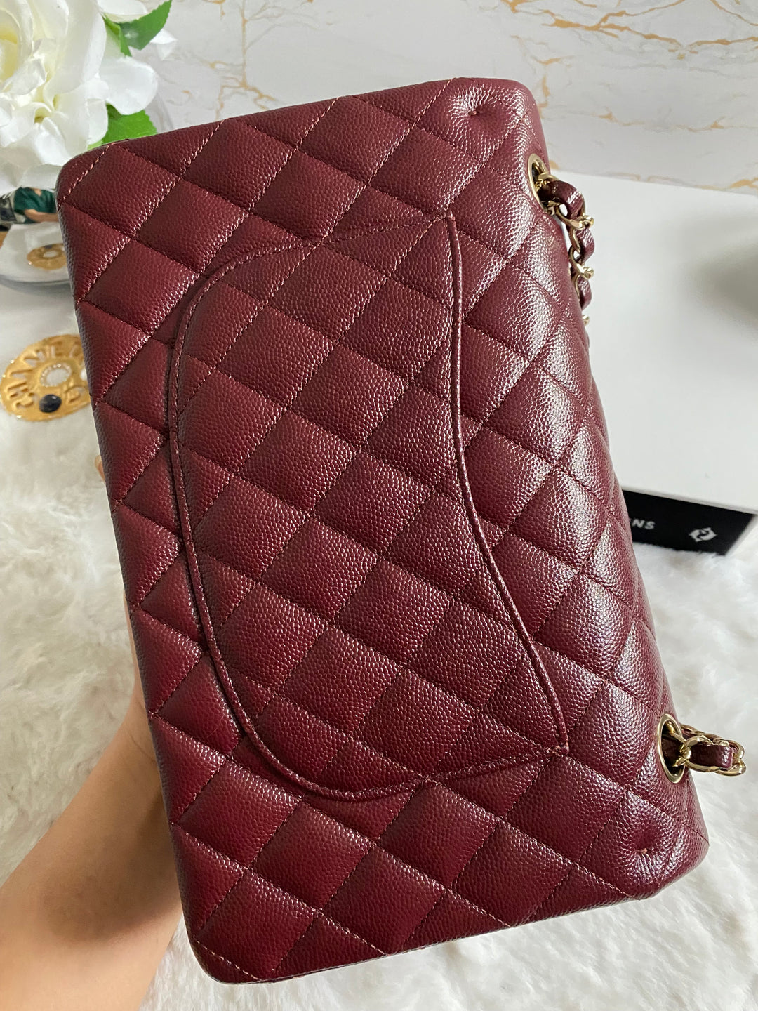 CHANEL 21B Collection Burgundy Caviar LGHW Medium M/L Timeless Classic Double Flap Bag 11.12
