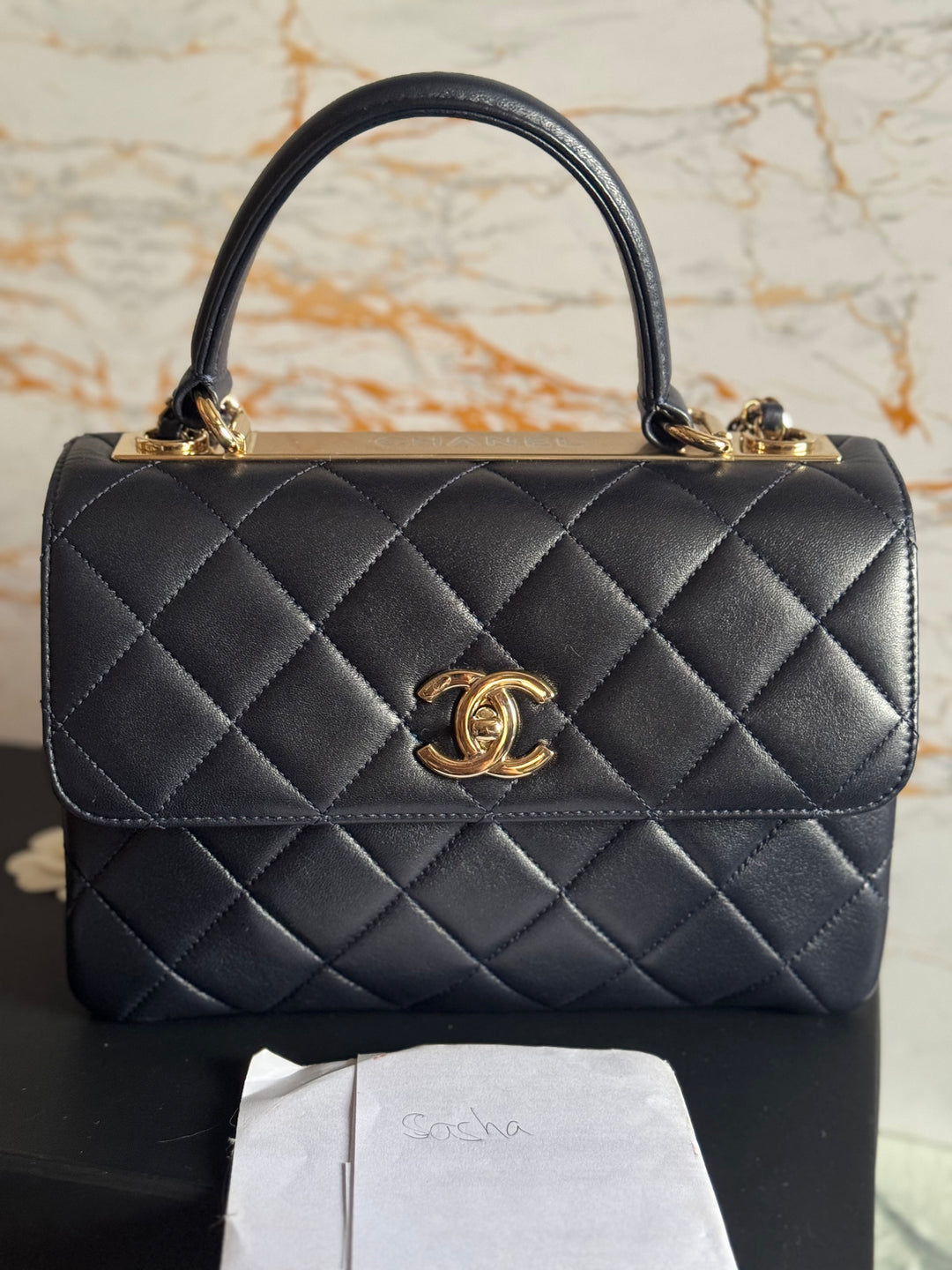 Chanel series 28 2018/2019 Navy Lambskin Champagne GHW Trendy CC Flap Bag size Small with Detachable Strap