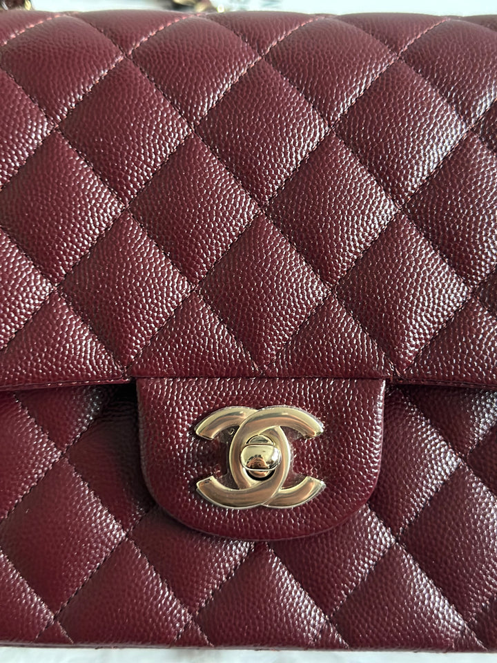 CHANEL 21B Collection Burgundy Caviar LGHW Medium M/L Timeless Classic Double Flap Bag 11.12